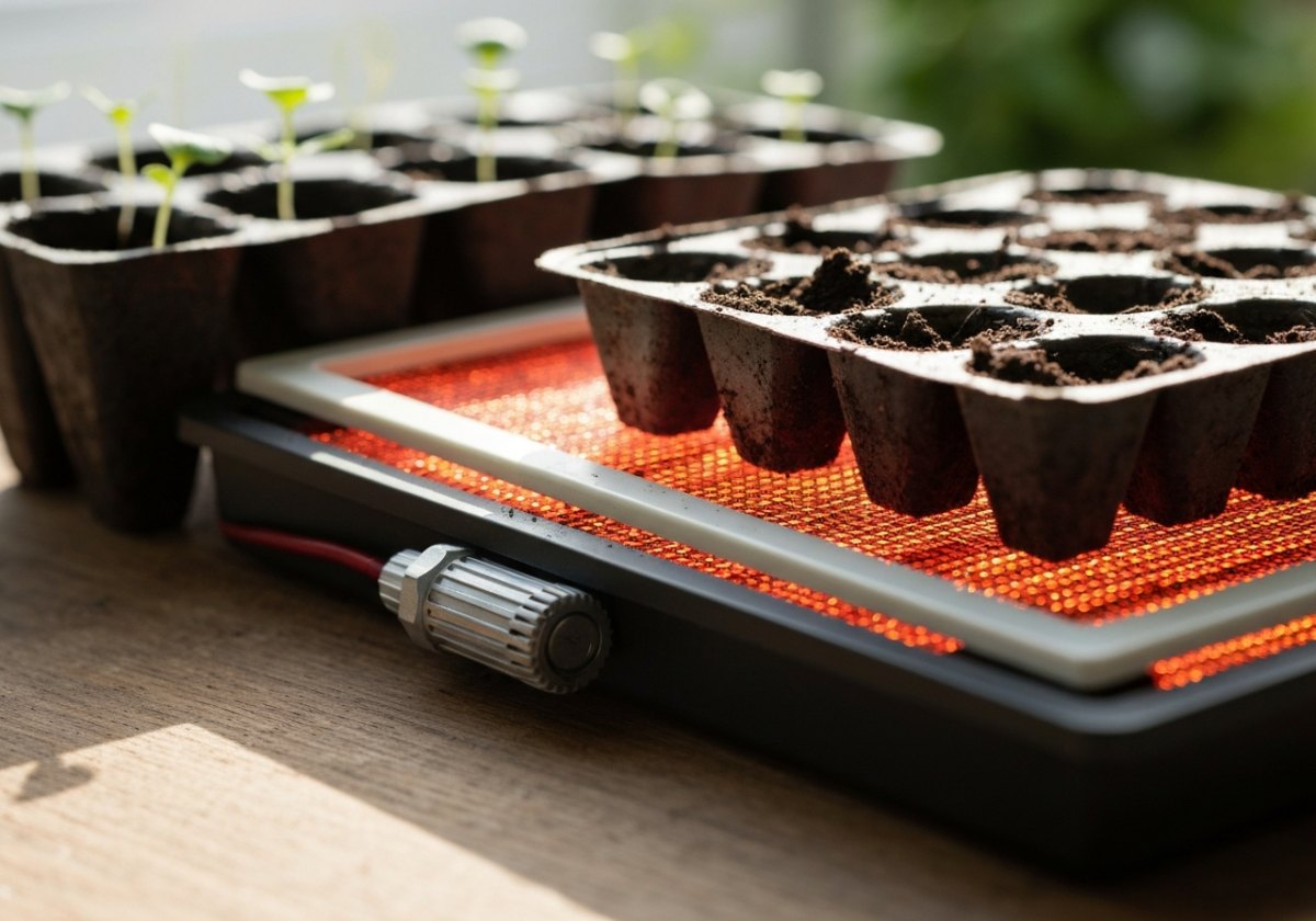 A thermostatically controlled heat mat holds the medium in the target range — far more reliable than air temperature alone. (imagem gerada por IA)
