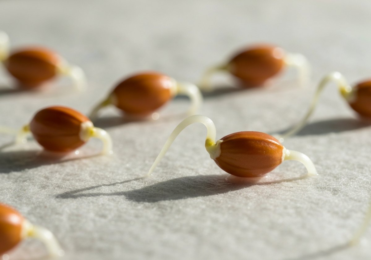 At their optimum of 24–27 °C, tomato radicles can break the seed coat in under a week. (imagem gerada por IA)