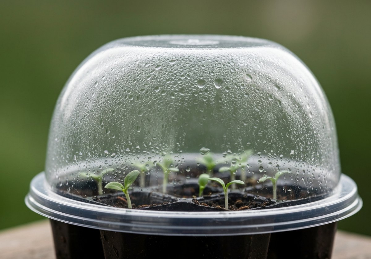 A humidity dome traps warmth and moisture together, buffering the tray against room temperature swings. (imagem gerada por IA)