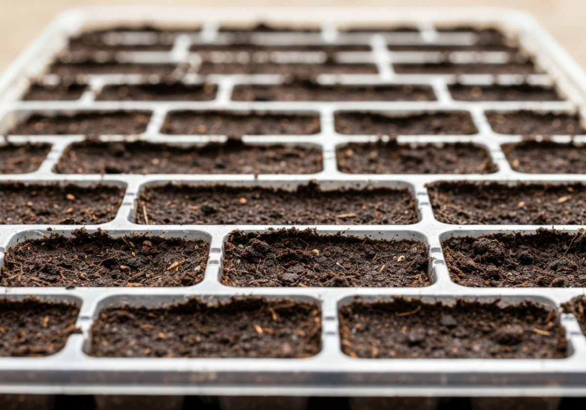 A 72-cell plug tray: one seedling per cell means clean, root-friendly transplanting. (imagem gerada por IA)