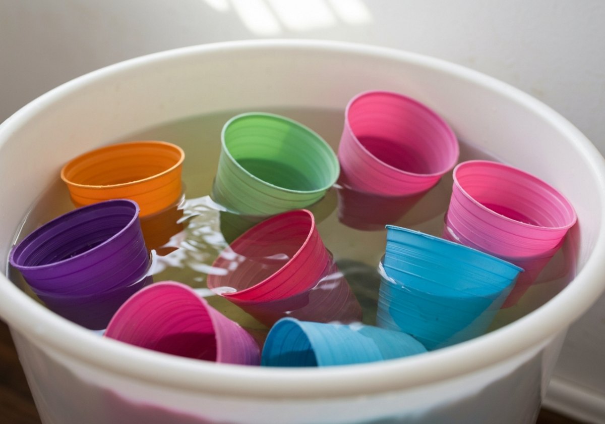 Ten minutes in a mild bleach solution removes the fungal spores that cause damping-off. (imagem gerada por IA)