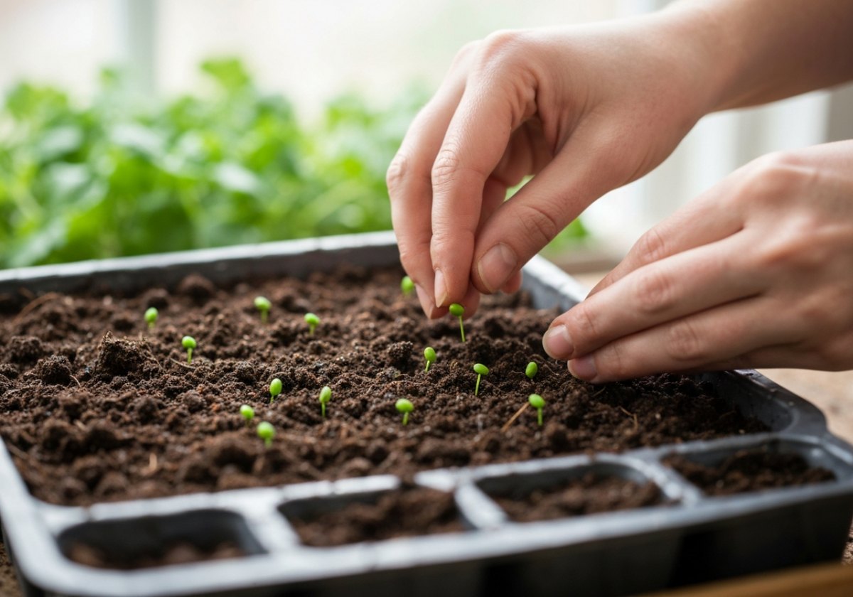 Sowing is a short sequence of small, deliberate decisions — depth, spacing, moisture and warmth. (imagem gerada por IA)