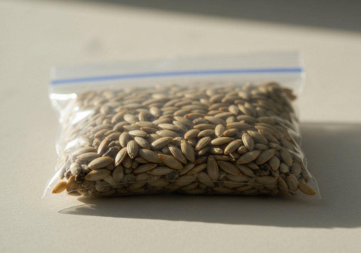 Cold-moist stratification: label the bag with species and start date, and check weekly for mould or early sprouting. (imagem gerada por IA)