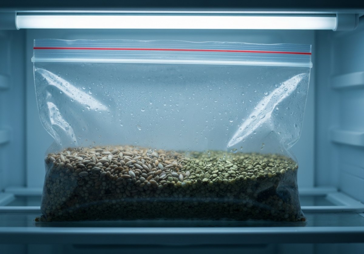 Cold-moist stratification in the fridge: the most common key for temperate perennials and trees. (imagem gerada por IA)