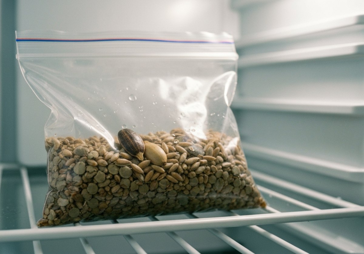 A labelled bag of moist vermiculite in the fridge is the simplest way to deliver a controlled artificial winter. (imagem gerada por IA)